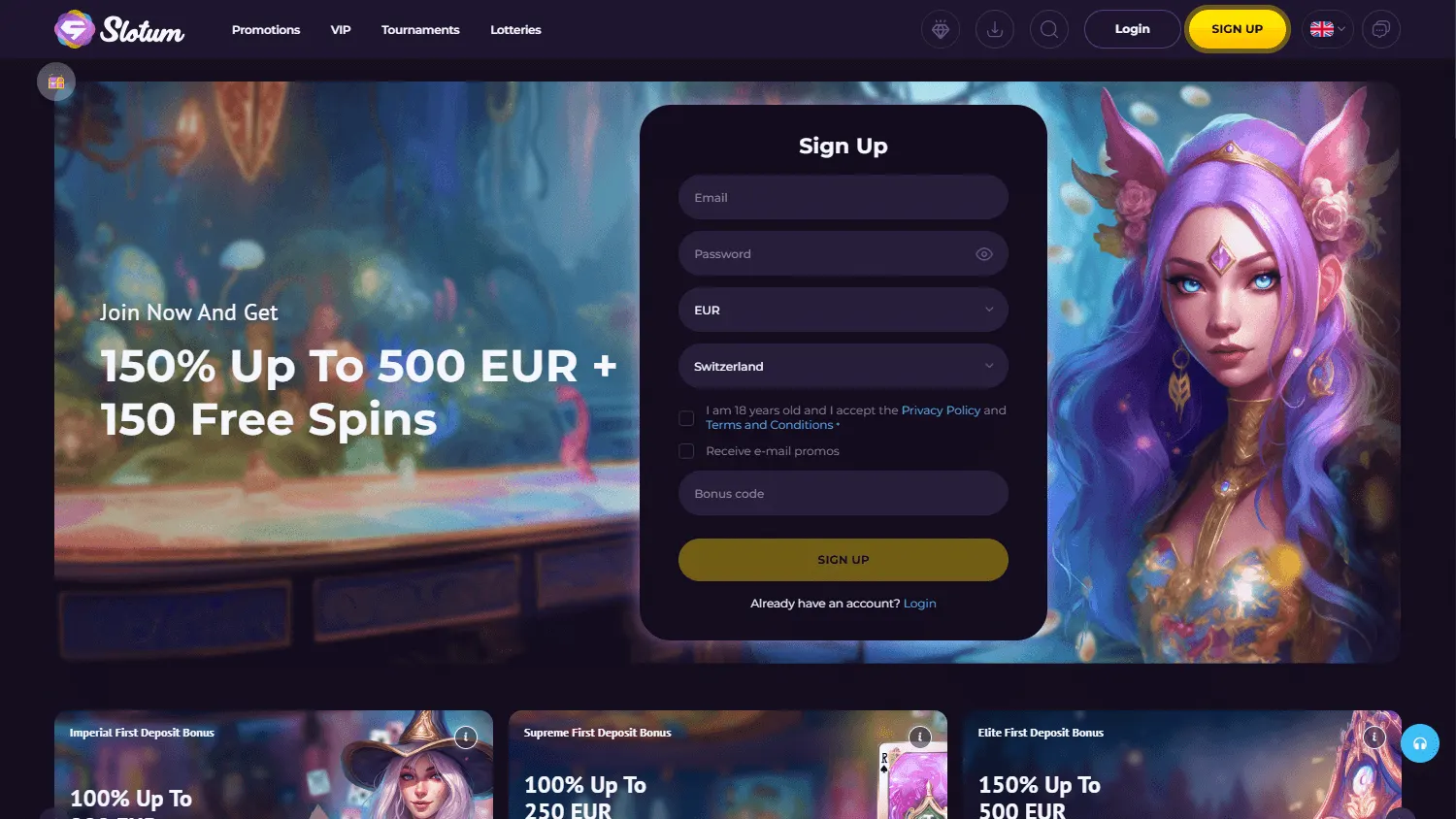 Slotum Casino game catalogue on desktop
