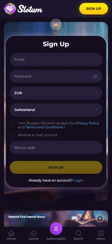 Slotum Casino games on a mobile browser