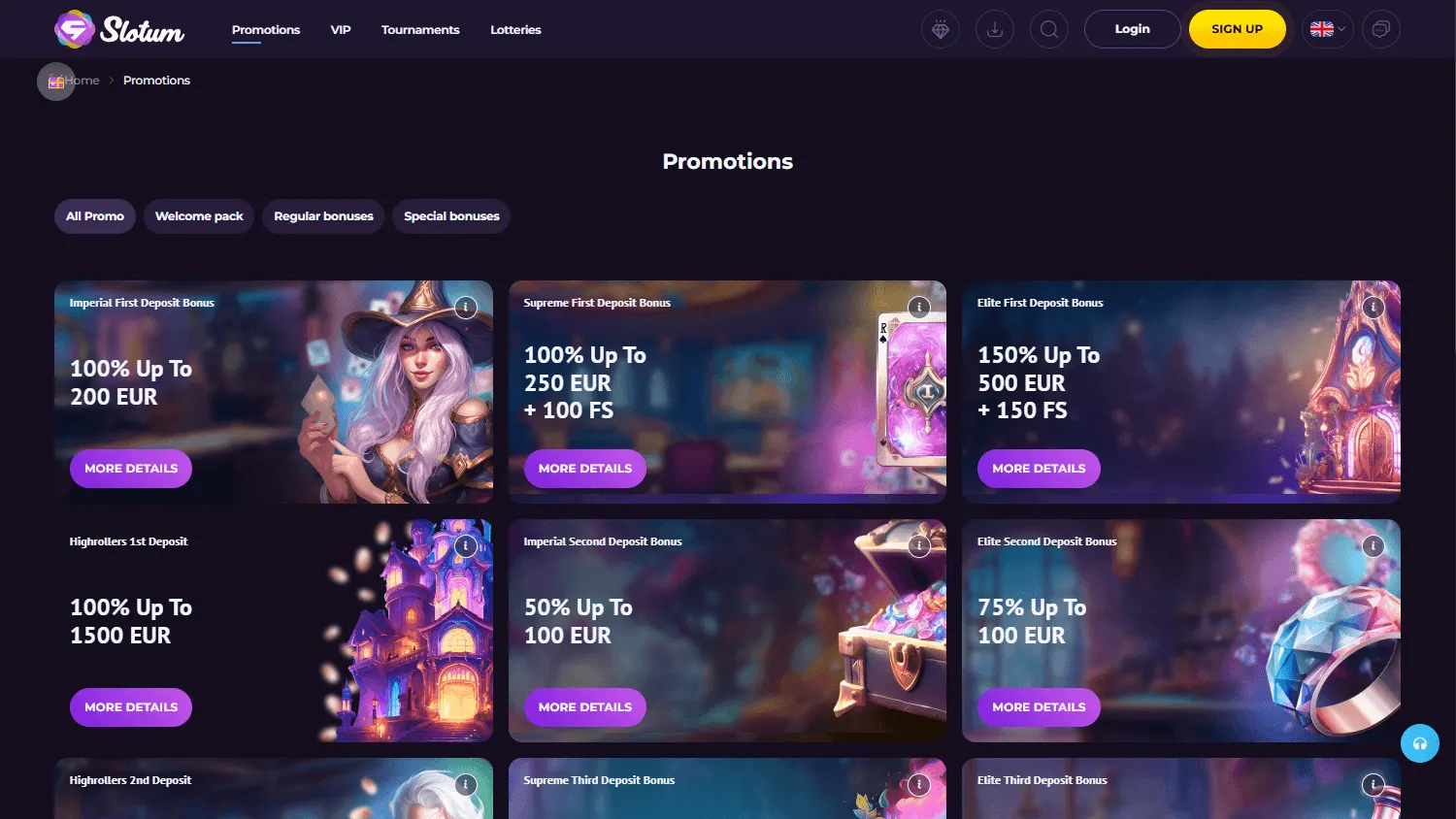 Slotum Casino promotions displayed on desktop