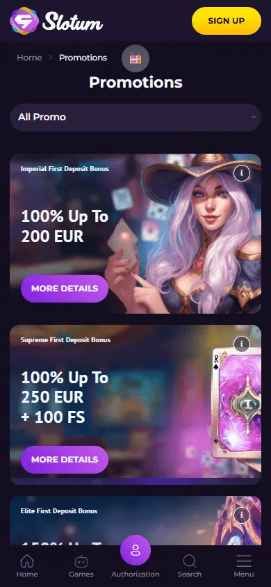 Slotum Casino promotions on a mobile browser